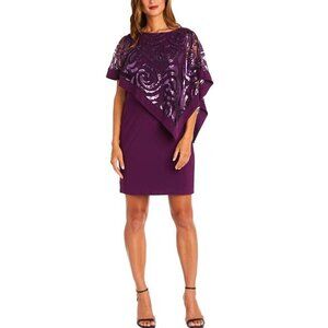 NEW R&M Richards Size 12 Purple Sequined Lace Shift Dress Overlay Formal Party